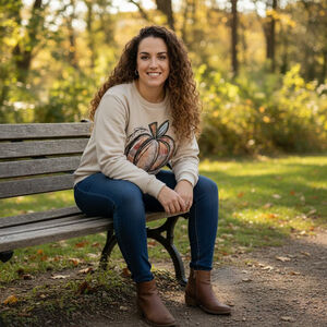 SHEIN Beige Multi-color Watercolor Pumpkin Fall Graphic Sweatshirt Plus 2XL